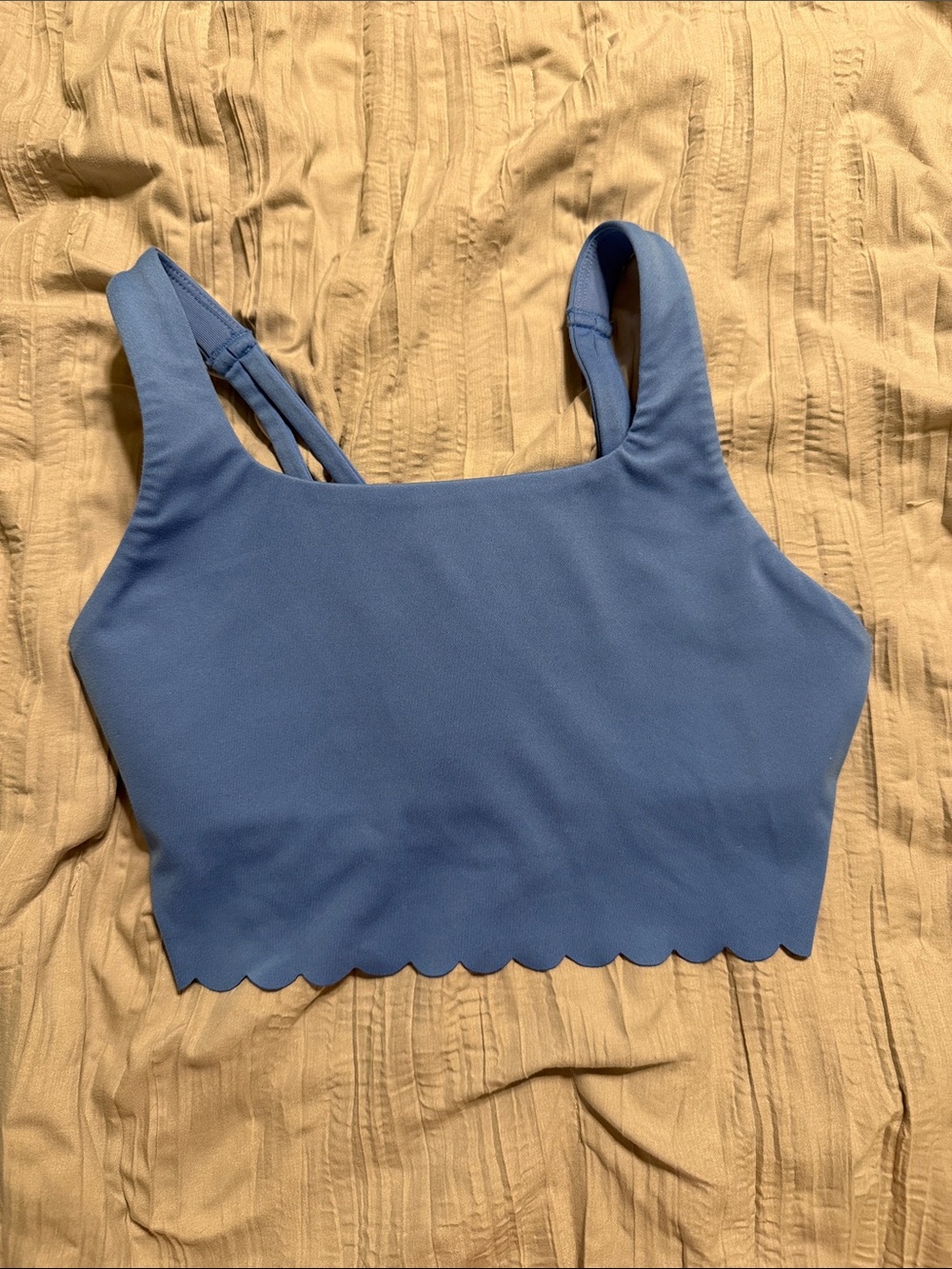 all in motion Blue Scalloped Hem Crop Tank